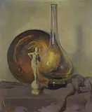 Karl Godwin, Untitled - Still Life with Figurine, Vase and Plate, oil on canvas