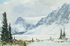 John William Harvie, Bow Lake I, watercolour on paper