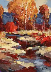Brent Heighton, Reflections of Fall #1, acrylic on wood board