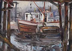 Brent Heighton, Untitled - Boats in the Harbour, 1982, acrylic on wood board