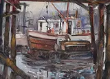 Brent Heighton, Untitled - Boats in the Harbour, 1982, acrylic on wood board
