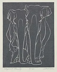 Illingworth Kerr, Elephant Family #8/120, lino block on paper