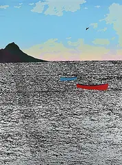 William John Houston Laing, Untitled - The Blue and Red Canoe, colour silkscreen on paper