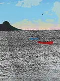 William John Houston Laing, Untitled - The Blue and Red Canoe, colour silkscreen on paper