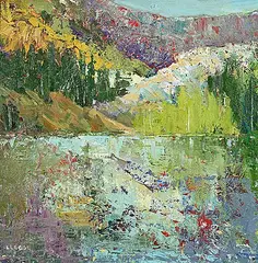 Cool Mountain Beauty by Lissi Legge, oil on wood board, sold May 2026