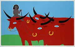 . ManWoman, Four Red Bulls #44/190, colour silkscreen on paper