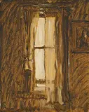 Robert F.M. McInnis, The Back Window [Our Bedroom], 1987, oil on paper board