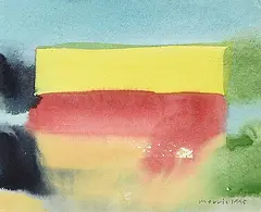 Michael Morris, Untitled - Red and Yellow on Blue, 1995, watercolour on paper