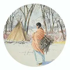 Judith Nickol, Woman Hauling Wood, watercolour on paper board