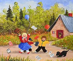 School's Out! by Ursula Pagenkopf, 2002, acrylic on canvas, sold May 2026