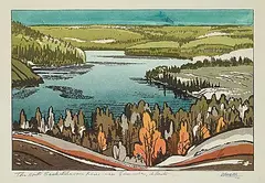 George Weber, The North Saskatchewan River Near Edmonton, Alberta, 1974, colour silkscreen and watercolour on paper