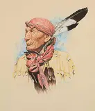 Jon M. Williams, Untitled - Portrait of a Man with a Red Scarf, 1976, coloured pencil on paper