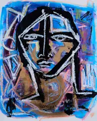 Neith Nevelson, Face, oil and coloured crayons on paper