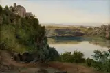 Gabriele Smargiassi, Hilltop Village By A Lake In The Roman Campagna, oil on paper laid down on canvas