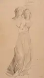 George Richmond Ra, Two Daughters Of Darius, pencil on buff paper heightened with white