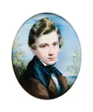 John Douglas Miller, Portrait Of George Richmond After The Self Portrait Painted In 1830, watercolour on ivory gilt metal mount set into fitted leather case oval