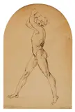 George Richmond Ra, Study Of A Nude Male Figure, After Raphael, pencil and pen and brown ink on tracing paper