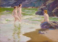 Edward Henry Potthast, Young Girls On The Beach, oil on canvas