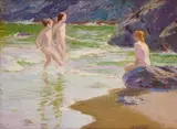 Edward Henry Potthast, Young Girls On The Beach, oil on canvas
