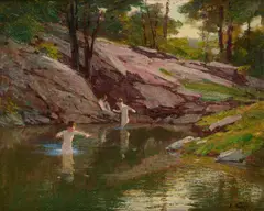 Edward Henry Potthast, The Swimming Hole, Central Park, New York, oil on canvas