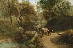 Thomas Creswick Ra, A Drover With Cattle And Dog, oil on canvas