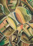 Michael Obodiwe, Heads, crayon on paper mounted on card