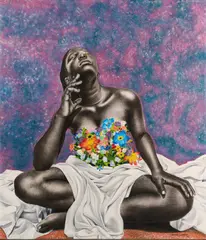 Damilola Olusegun, Lucid Dreams, charcoal and acrylic on canvas