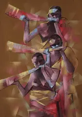 Robert Aryeetey, Trio, acrylic on canvas