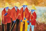 Stephen Gwoktcho, The Elders, acrylic on bark cloth