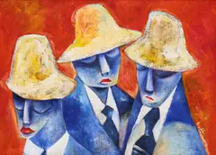 Stephen Gwoktcho, The Executive Judiciary & Legislature, acrylic on bark cloth