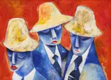 Stephen Gwoktcho, The Executive Judiciary & Legislature, acrylic on bark cloth