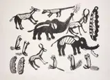 Qwaa, Elephants And Creatures, pencil lower margin lithograph on wove paper with full margins