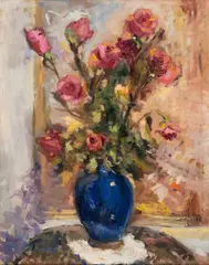 Sabry Helmy Ragheb, Flowers In A Blue Vase, oil on canvas