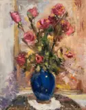 Sabry Helmy Ragheb, Flowers In A Blue Vase, oil on canvas