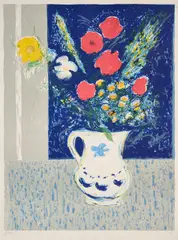 Hussein Bicar, Flowers In A Vase, pencil lower margin lithograph printed in colours on wove paper with margins