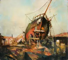 Fouad Tag, Shipyard, oil on board