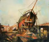 Fouad Tag, Shipyard, oil on board
