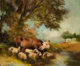 Fouad Tag, Cows, oil on board