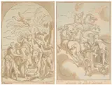Nicolas le Sueur, (i) THE RAPE OF EUROPA; (ii) PHAETON DRIVING APOLLO'S CHARIOT (i), Woodcut (Chiaroscuro printed in light bluish gray