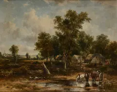 Frederick William Watts, Carthorses Watering, oil on canvas