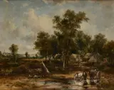 Frederick William Watts, Carthorses Watering, oil on canvas