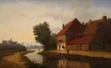 Johannes Frederik Hulk I, Houses By A River, oil on canvas