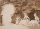 Julia Conyers Later Baroness Wrottesley, Women Sheltering In A Cave, pencil and watercolour on paper