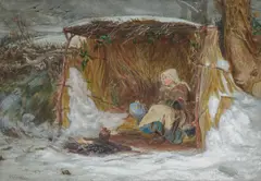 Frederic Shields, Study For The Bread Watchers, watercolour and bodycolour on paper