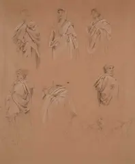 William Blake Richmond Ra, Seven Classical Drapery And Figure Studies, 1973, chalk heightened with white on brown paper