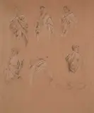 William Blake Richmond Ra, Seven Classical Drapery And Figure Studies, 1973, chalk heightened with white on brown paper