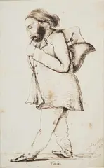Jean-pierre Dantan Jnr., Eugene Leon Vivier Playing The Horn, pen and brown ink