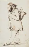 Jean-pierre Dantan Jnr., Eugene Leon Vivier Playing The Horn, pen and brown ink