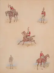 Studies Of Cavalry Officers by Orlando Norie, watercolour heightened with bodycolour on paper, sold Oct 2025
