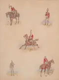 Orlando Norie, Studies Of Cavalry Officers, watercolour heightened with bodycolour on paper